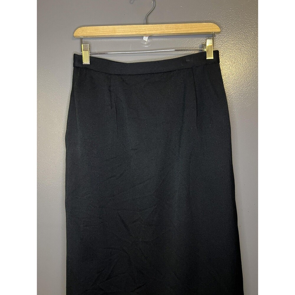 Vintage Wool Black Pencil Skirt Womens 10 Knee Length Lined Back Slit Pockets